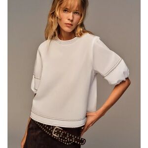 Brand new Zara white contrast stitch balloon sleeve shirt sz m $49